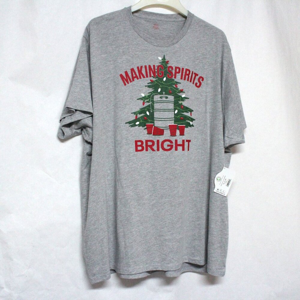 Men's 3XL 54-56 Short Sleeve Making Spirits Bright Beer Keg Graphic Tee Shirt